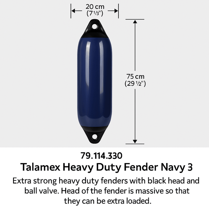 Talamex Heavy-Duty Navy 3 Boat Fender 20 × 75 cm | 4Boats