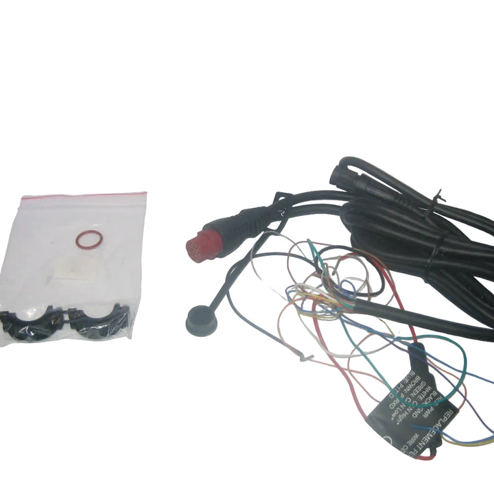 Electrical wiring harness with connectors on a white background