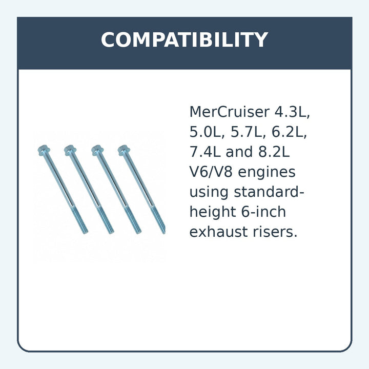 Exhaust Riser / Elbow Bolts, Mercruiser V6 & V8, 10-43749 - compatibility guide