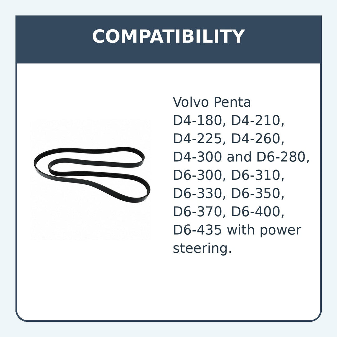 Drive Belt for Volvo Penta D4 D6 Power Steering Repl 21407028 - compatibility guide