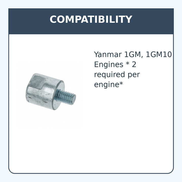 Zinc Anode for Yanmar 1GM, 1GM10, Repl: 27210-200200 - compatibility guide