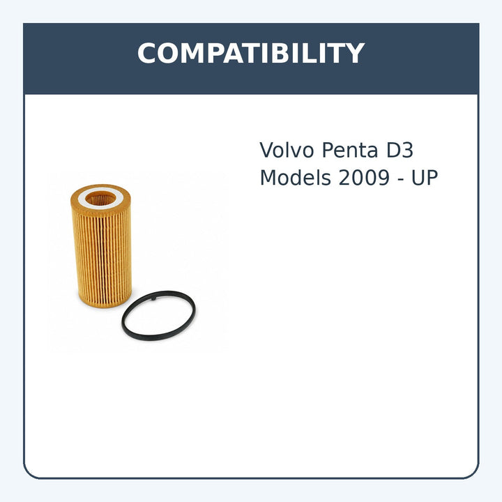 Oil Filter Insert for Volvo Penta D3 Models 2009 - UP, Replaces 30788490 - compatibility guide