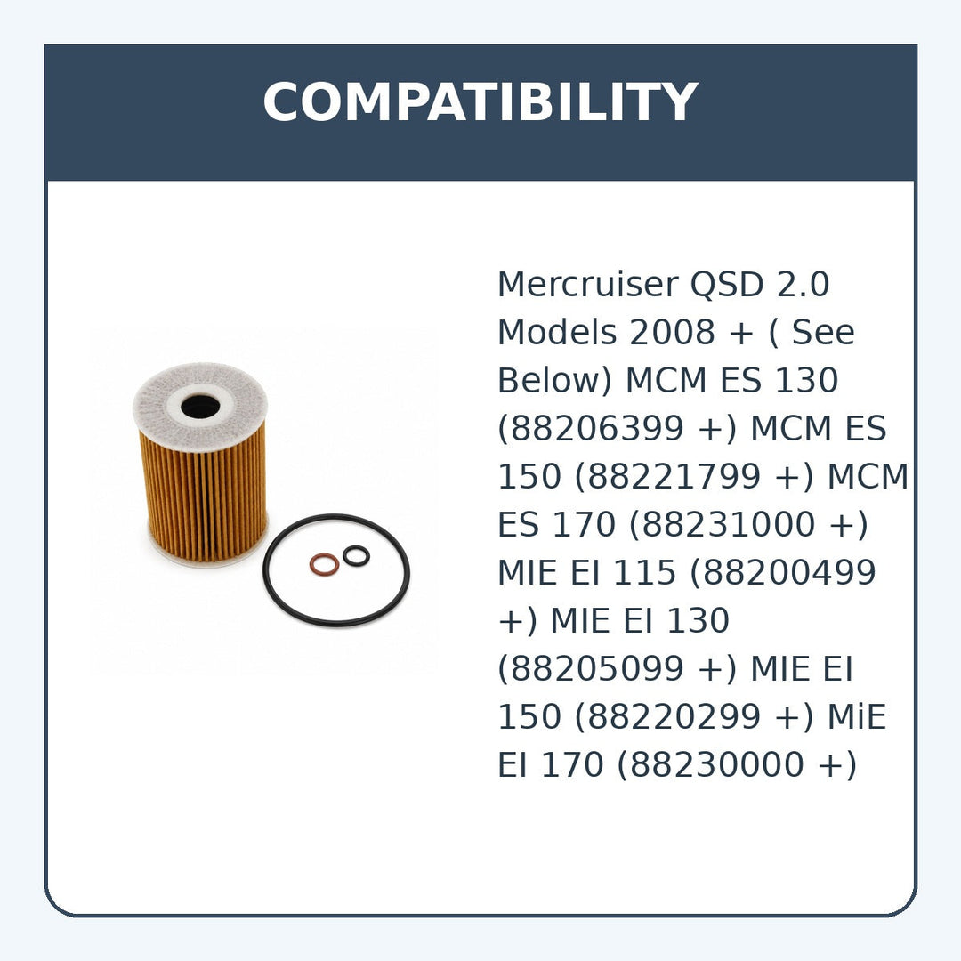 Oil Filter Element for Mercruiser QSD 2.0 2008 +, Replaces 35-879312041 - compatibility guide