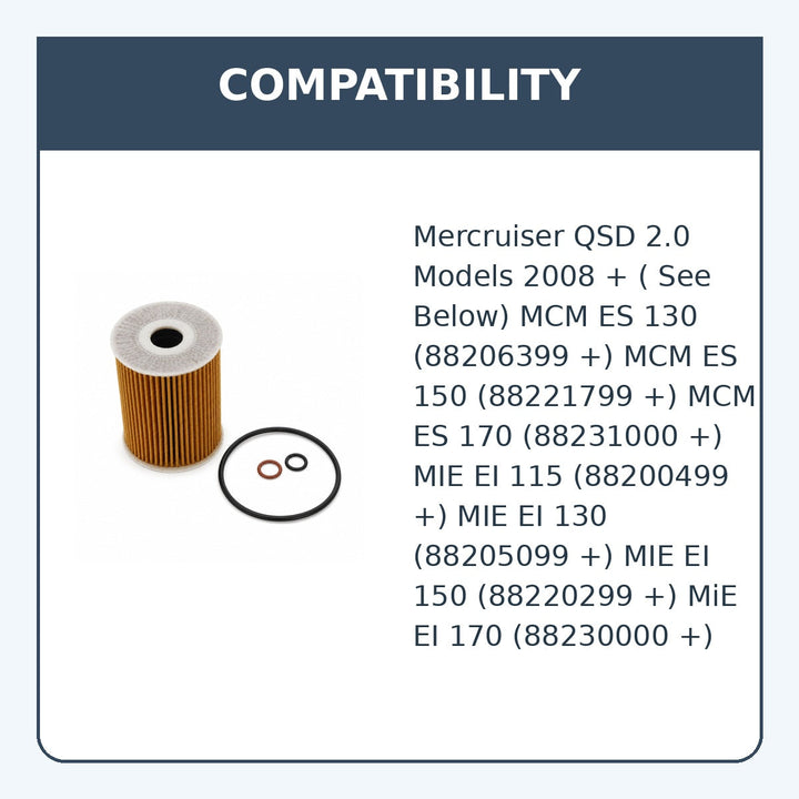 Oil Filter Element for Mercruiser QSD 2.0 2008 +, Replaces 35-879312041 - compatibility guide