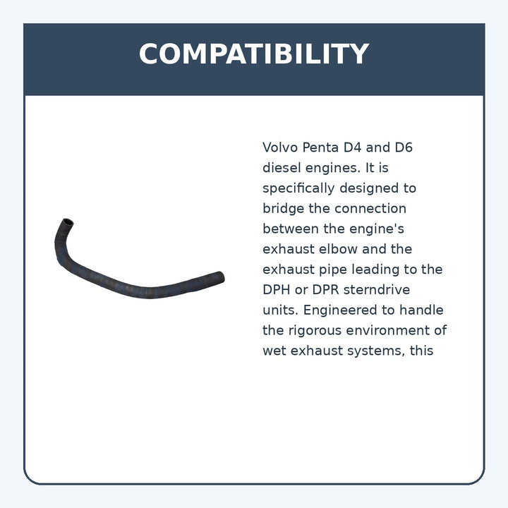 Volvo Penta D4 & D6 Hose 3587184, Exhaust Elbow to DPH Exhaust - compatibility guide