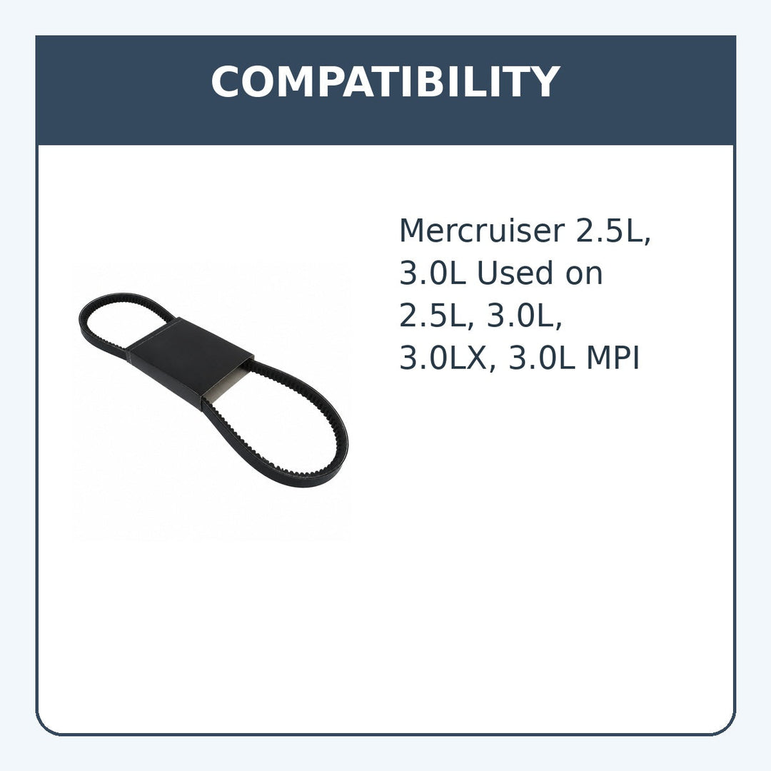 Power Steering Belt for 2.5L, 3.0L Mercruiser, Repl: 57-65607Q - compatibility guide