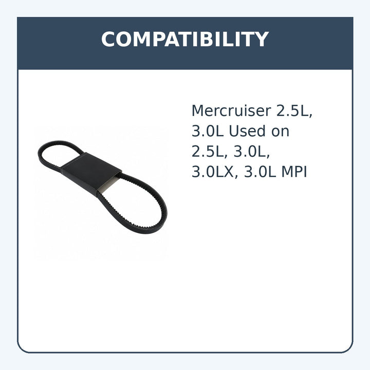 Power Steering Belt for 2.5L, 3.0L Mercruiser, Repl: 57-65607Q - compatibility guide