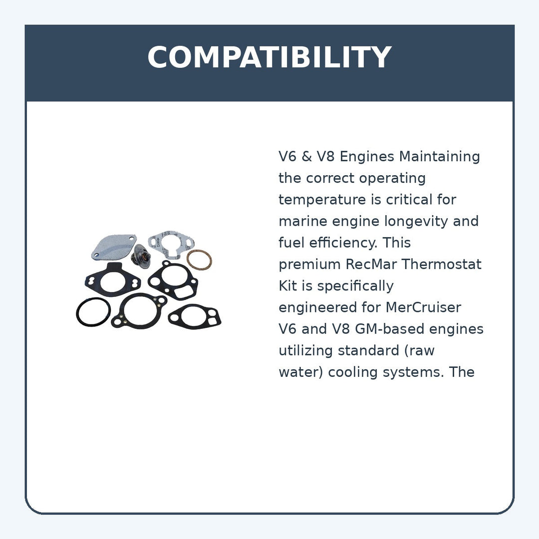 MerCruiser Thermostat Kit 142°F 8M0089715 RM75-02367 V6 V8 4.3 5.0 5.7L Marine - compatibility guide
