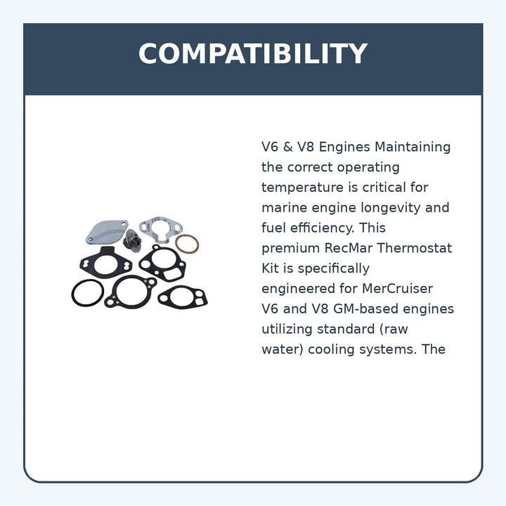 MerCruiser Thermostat Kit 142°F 8M0089715 RM75-02367 V6 V8 4.3 5.0 5.7L Marine - compatibility guide