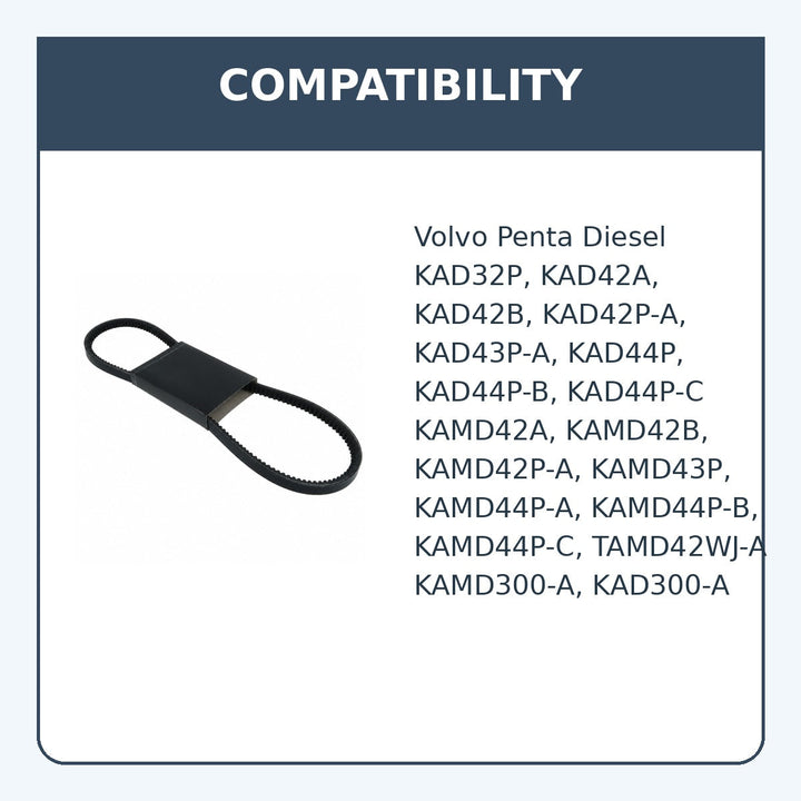 Alternator Drive Belt for Volvo Penta Repl: 977542, KAD42, KAD43, KAD44 - compatibility guide