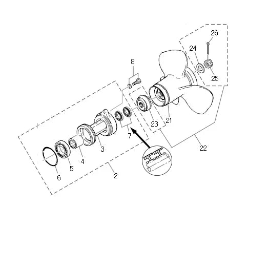 Tohatsu Propeller Hardware Kit – 25/30HP Outboards up to 2017 | 3R0-87326-0 Genuine OEM