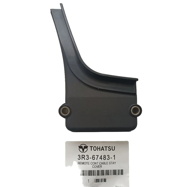 Black remote control cable stay with Tohatsu label on a white background
