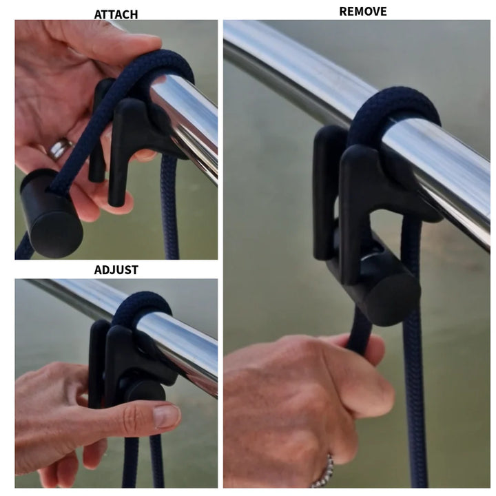 The Adjustable Fender Mate - Quick Release Boat Fender Hangers (Black)