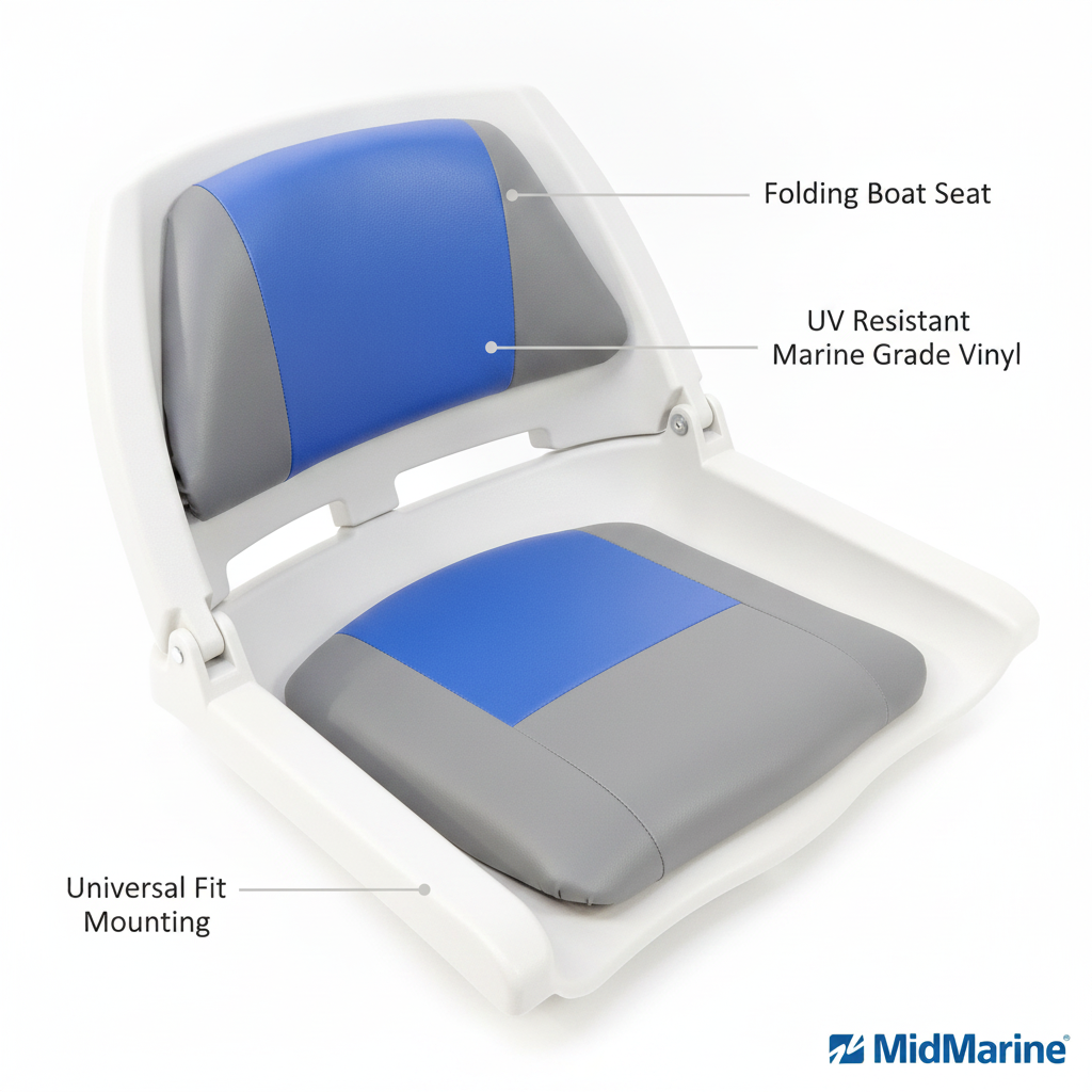 Lightweight Folding Boat Seat Grey & Blue UV Resistant Marine Grade Universal Fit - Technical specification image 2
