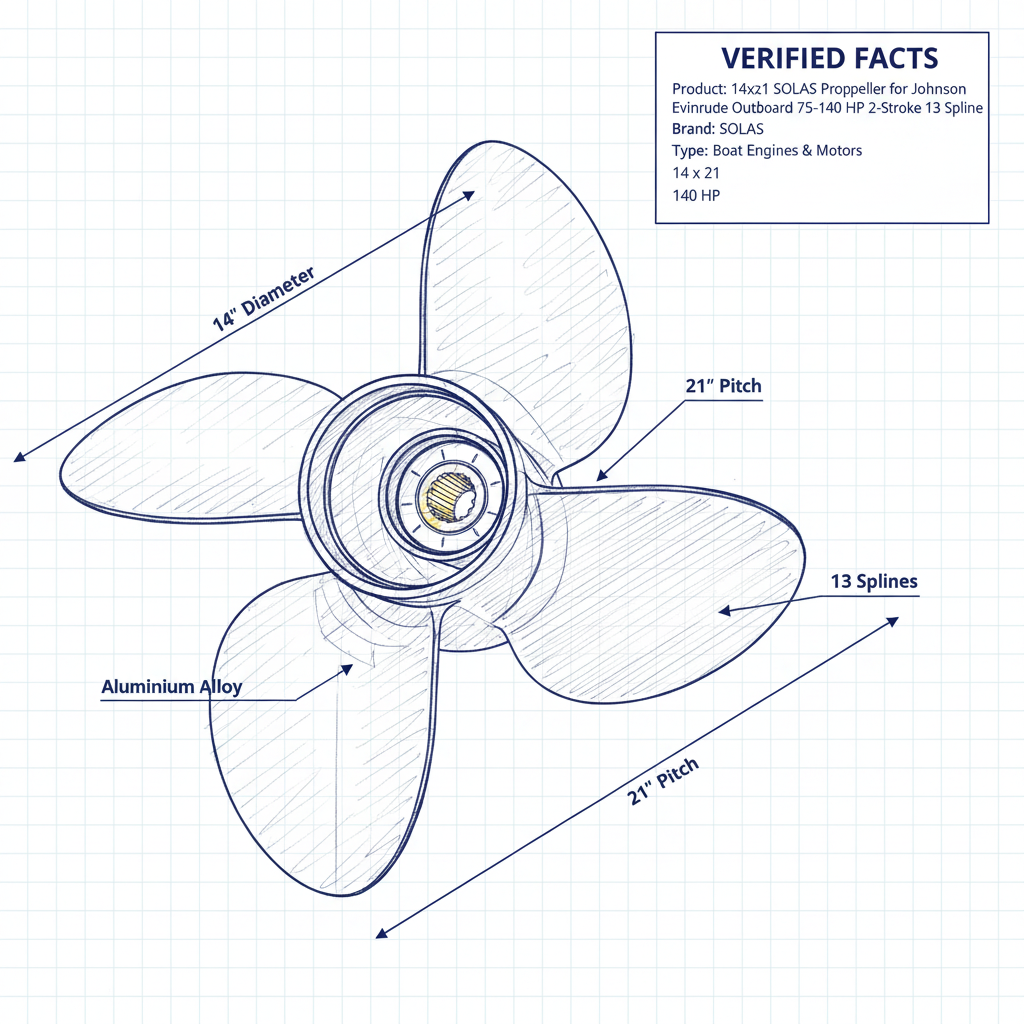14x21 SOLAS Propeller for Johnson Evinrude Outboard 75-140 HP 2-Stroke 13 Spline - Technical specification image 3