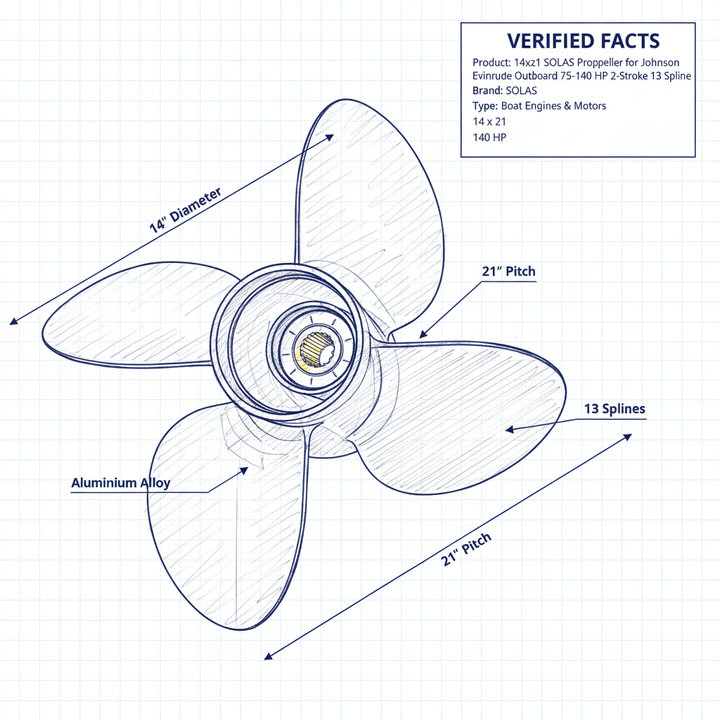 14x21 SOLAS Propeller for Johnson Evinrude Outboard 75-140 HP 2-Stroke 13 Spline - Technical specification image 3