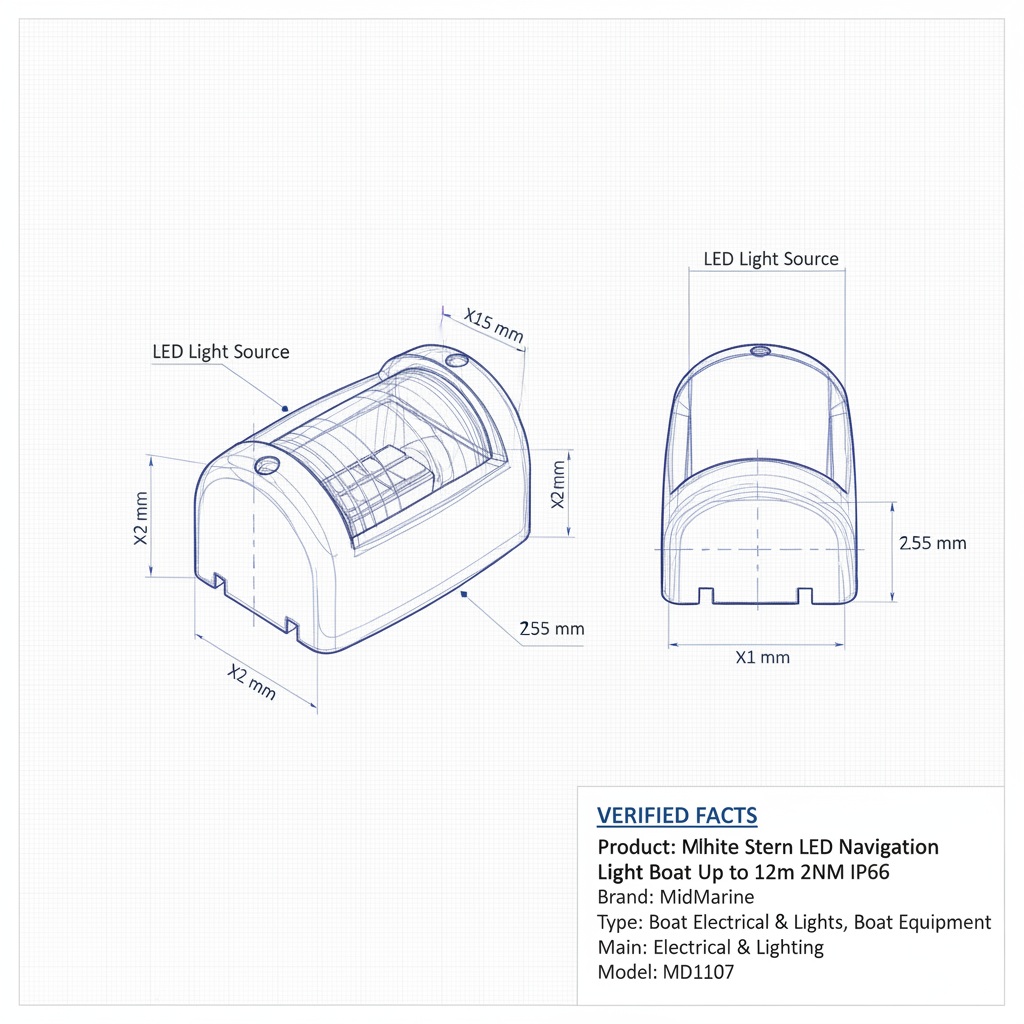 MiniNav White Stern LED Navigation Light Boat Up to 12m 2NM IP66 - Technical specification image 3