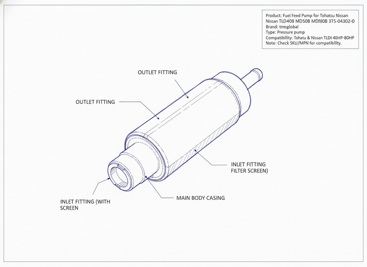 Fuel Feed Pump for Tohatsu Nissan TLDI MD40B MD50B MD70B MD90B 3T5-04302-0 - Technical specification image 2