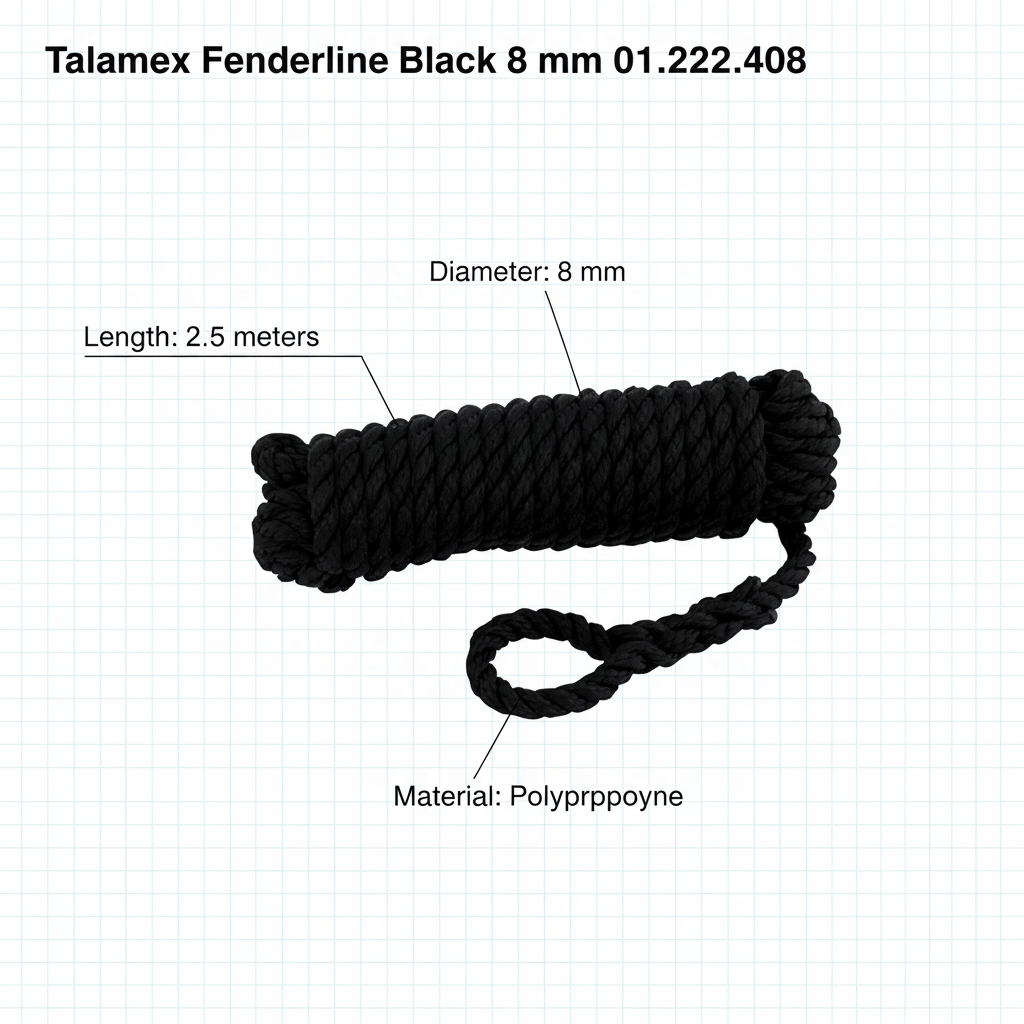 Talamex 8mm x 2.5m Black Fender Lines Pair Spliced Eye Boat Rope 01.222.408 - Technical specification image 4