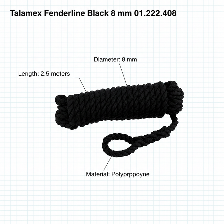 Talamex 8mm x 2.5m Black Fender Lines Pair Spliced Eye Boat Rope 01.222.408 - Technical specification image 4