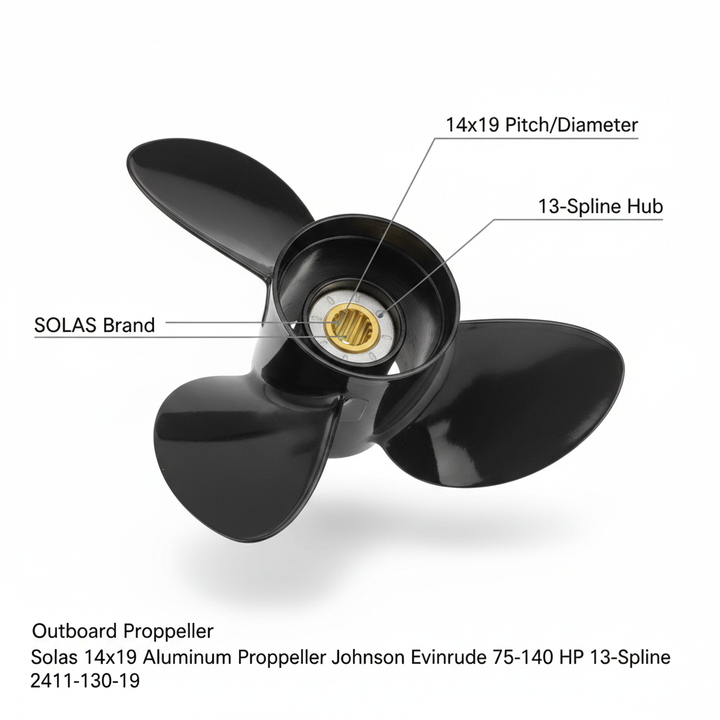 Solas 14x19 Aluminum Propeller Johnson Evinrude 75-140 HP 13-Spline 2411-130-19 - Technical specification image 2