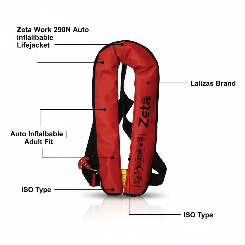 Zeta Work 290N Auto Inflatable Lifejacket ISO Red | 4Boats - Technical specification image 2