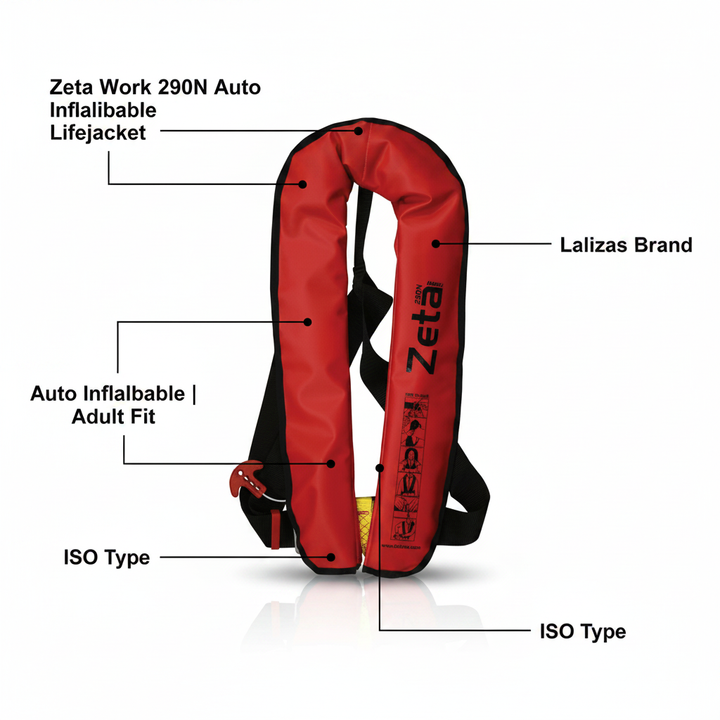 Zeta Work 290N Auto Inflatable Lifejacket ISO Red | 4Boats - Technical specification image 2