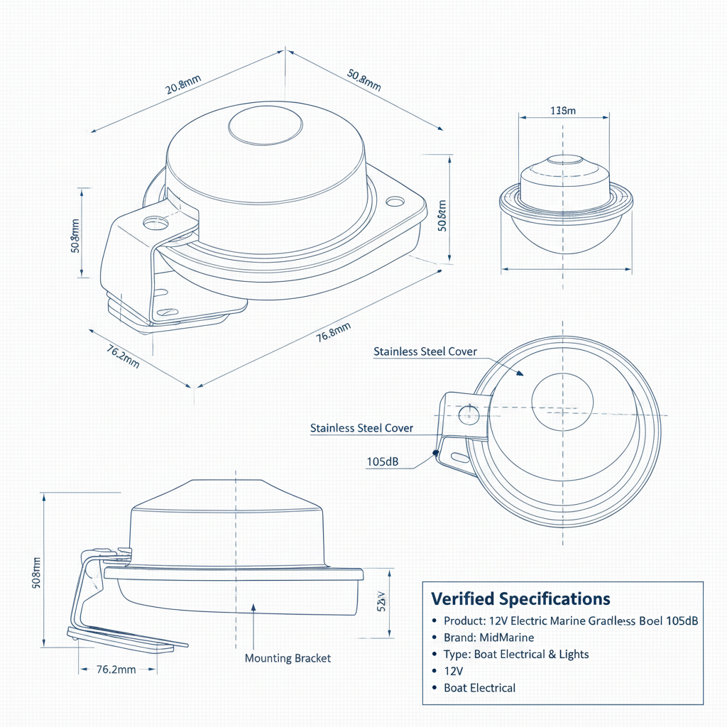 12V Electric Marine Grade Horn Stainless Steel 105dB Boat Caravan MD1137 - Technical specification image 3