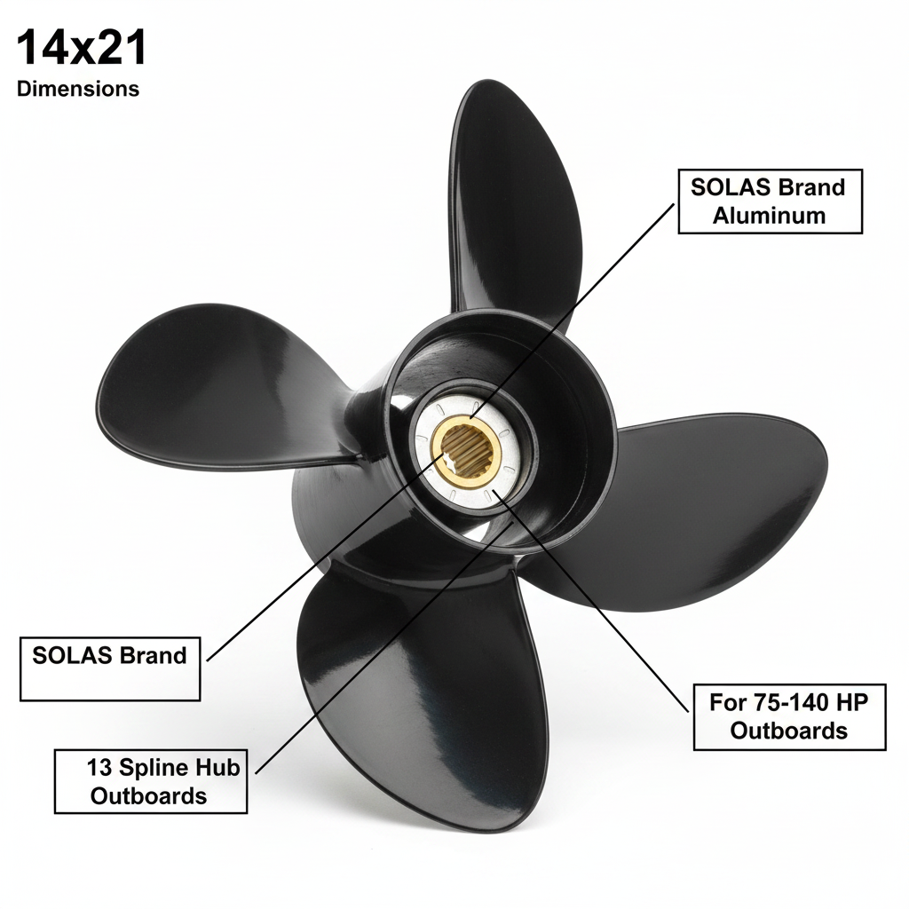 14x21 SOLAS Propeller for Johnson Evinrude Outboard 75-140 HP 2-Stroke 13 Spline - Technical specification image 2