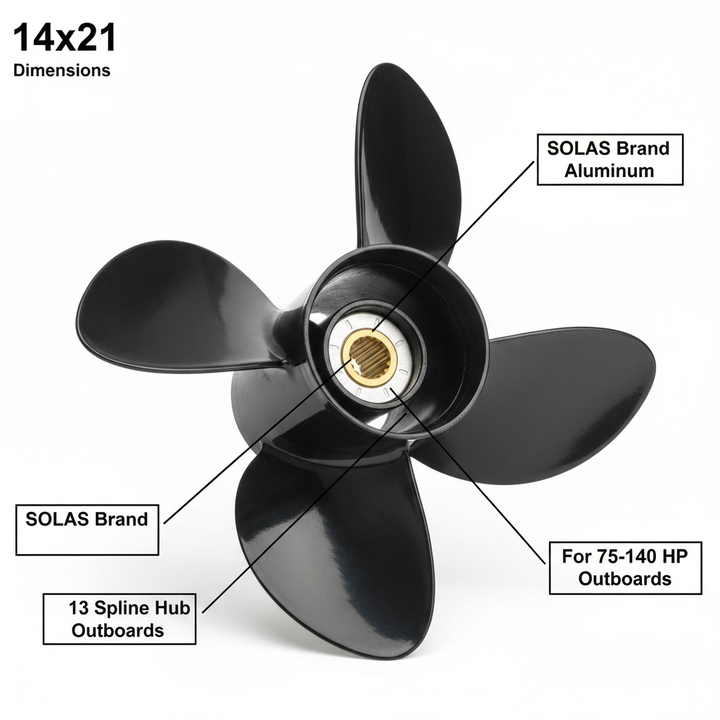 14x21 SOLAS Propeller for Johnson Evinrude Outboard 75-140 HP 2-Stroke 13 Spline - Technical specification image 2
