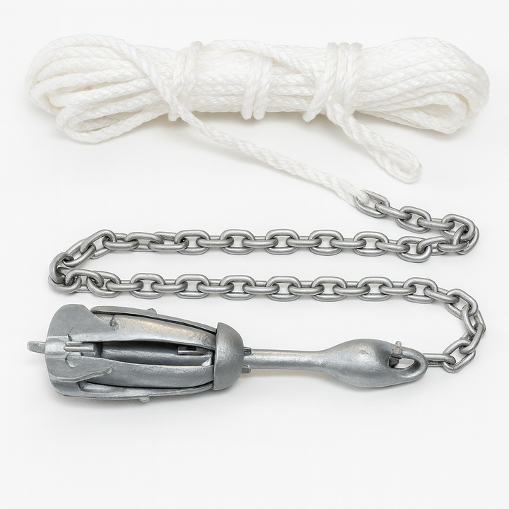 Marine Folding Anchor Pack 3.2kg Galvanised with Rope & Chain for Dinghies