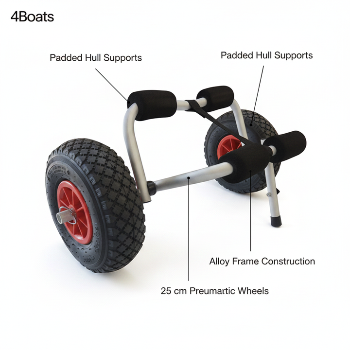 Riber Kayak Trolley | Alloy Cart, 25 cm Pneumatic Wheels | 4Boats - Technical specification image 2
