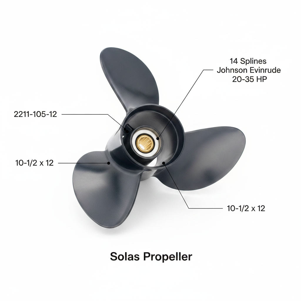 Solas Propeller 10-1/2 x 12 Johnson Evinrude 20-35 HP 14 Splines 2211-105-12 - Technical specification image 2