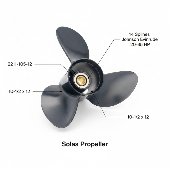 Solas Propeller 10-1/2 x 12 Johnson Evinrude 20-35 HP 14 Splines 2211-105-12 - Technical specification image 2