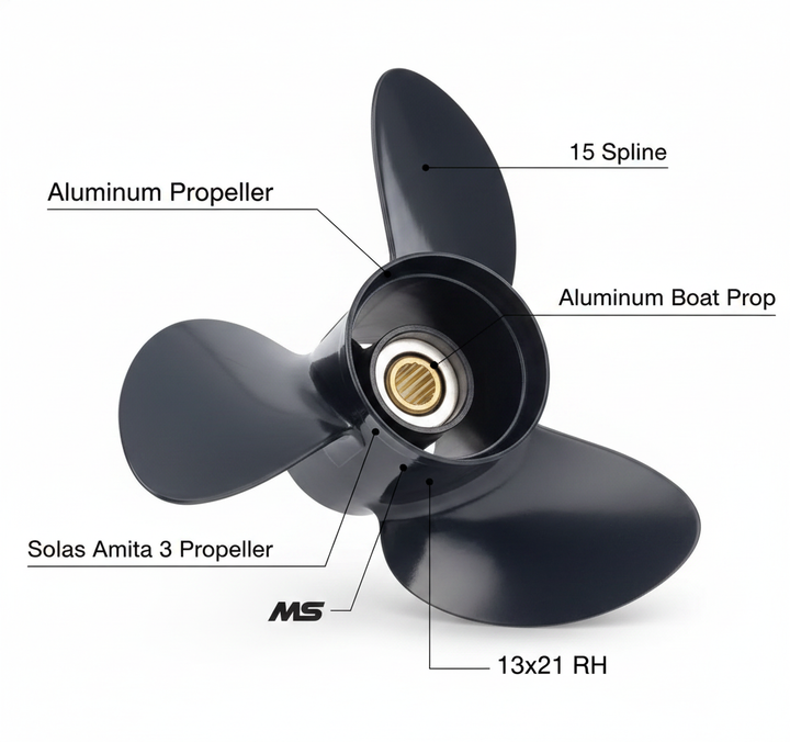 Solas Amita 3 Propeller 13x21 RH Aluminum Mercury Honda Force 60-140HP 15 Spline - Technical specification image 2
