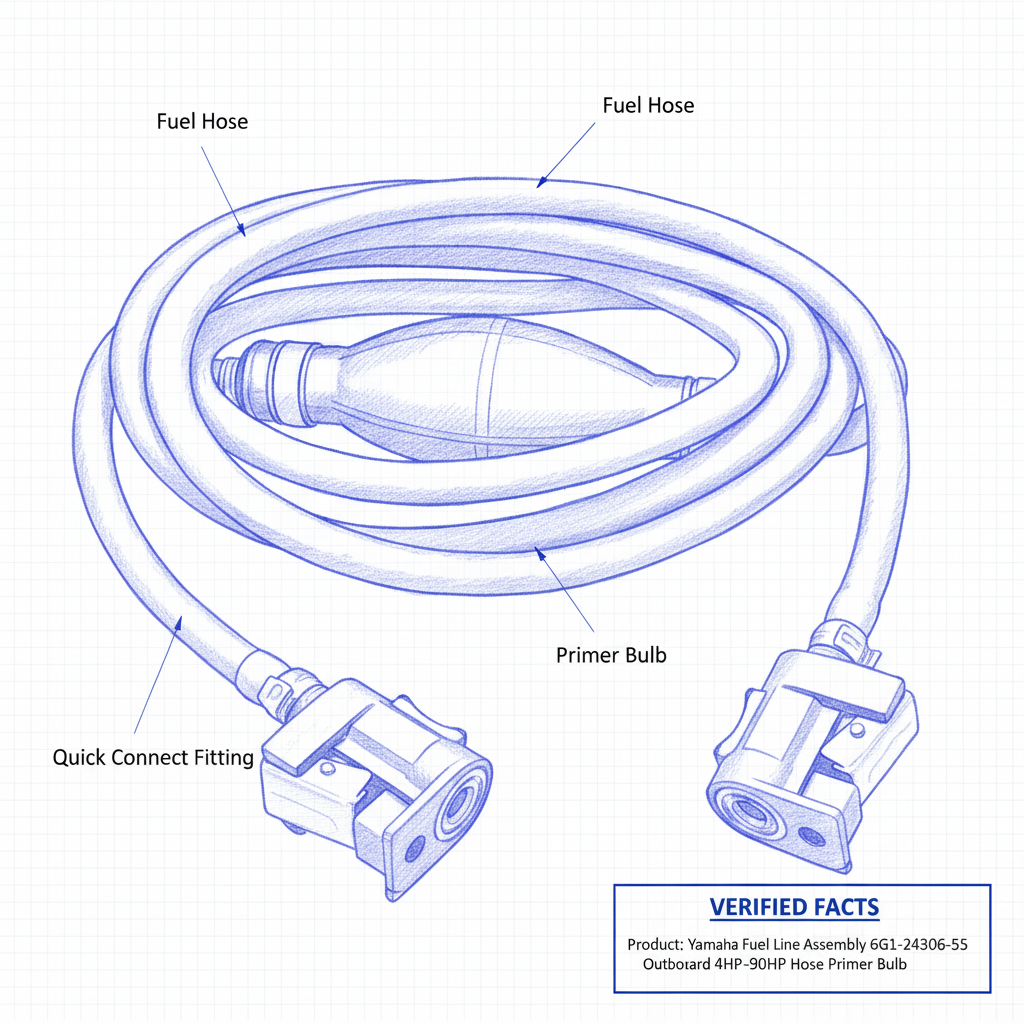 Yamaha Fuel Line Assembly 6G1-24306-55 Outboard 4HP-90HP Hose Primer Bulb - Technical specification image 3