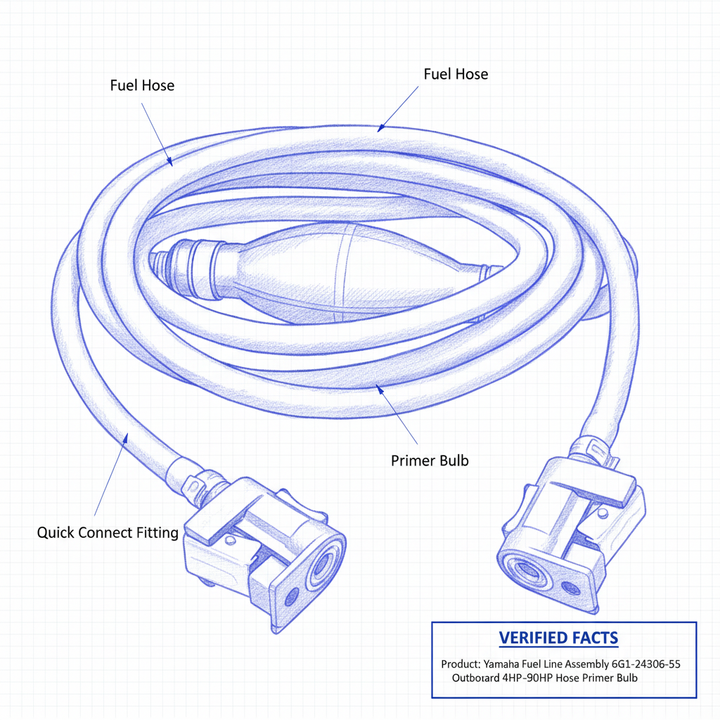 Yamaha Fuel Line Assembly 6G1-24306-55 Outboard 4HP-90HP Hose Primer Bulb - Technical specification image 3