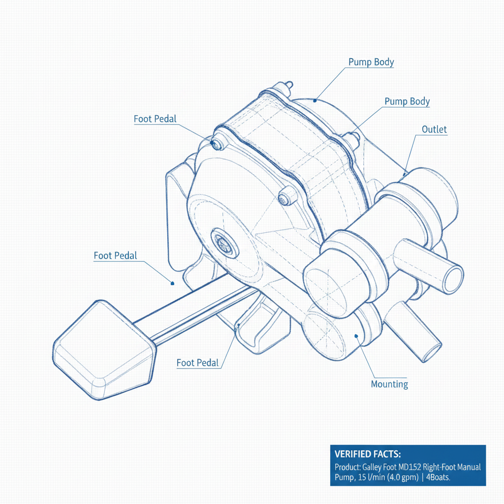 Galley Foot MD1152 Right-Foot Manual Pump, 15 l/min (4.0 gpm) | 4Boats - Technical specification image 3
