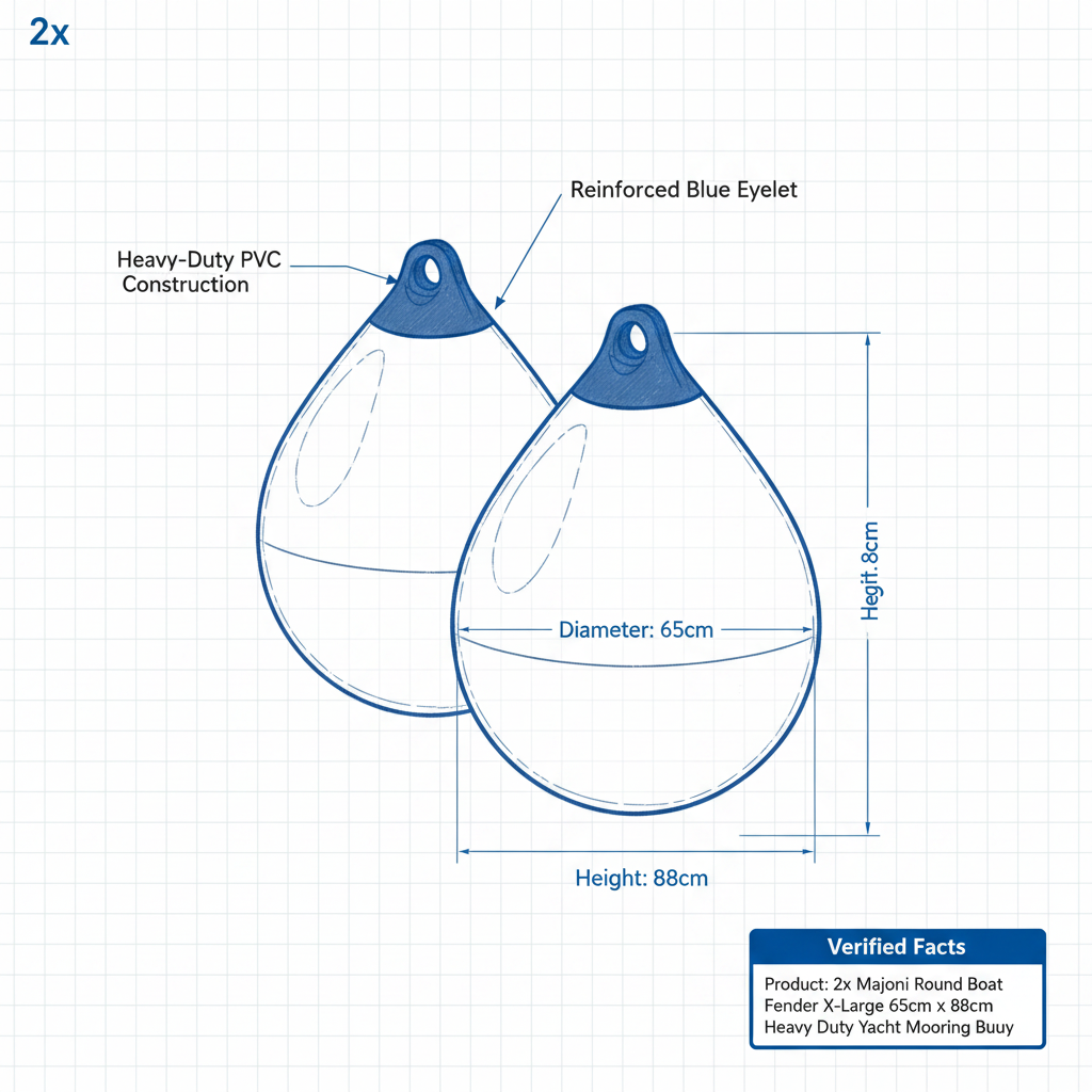2x Majoni Round Boat Fender X-Large 65cm x 88cm Heavy Duty Yacht Mooring Buoy - Technical specification image 2