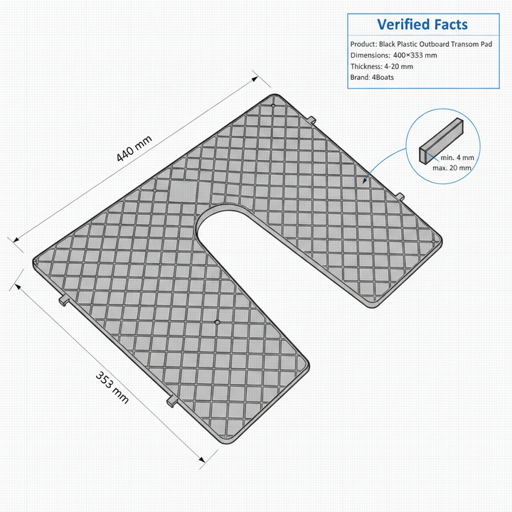 Black Plastic Outboard Transom Pad 440×353 mm - 4-20 mm | 4Boats - Technical specification image 3