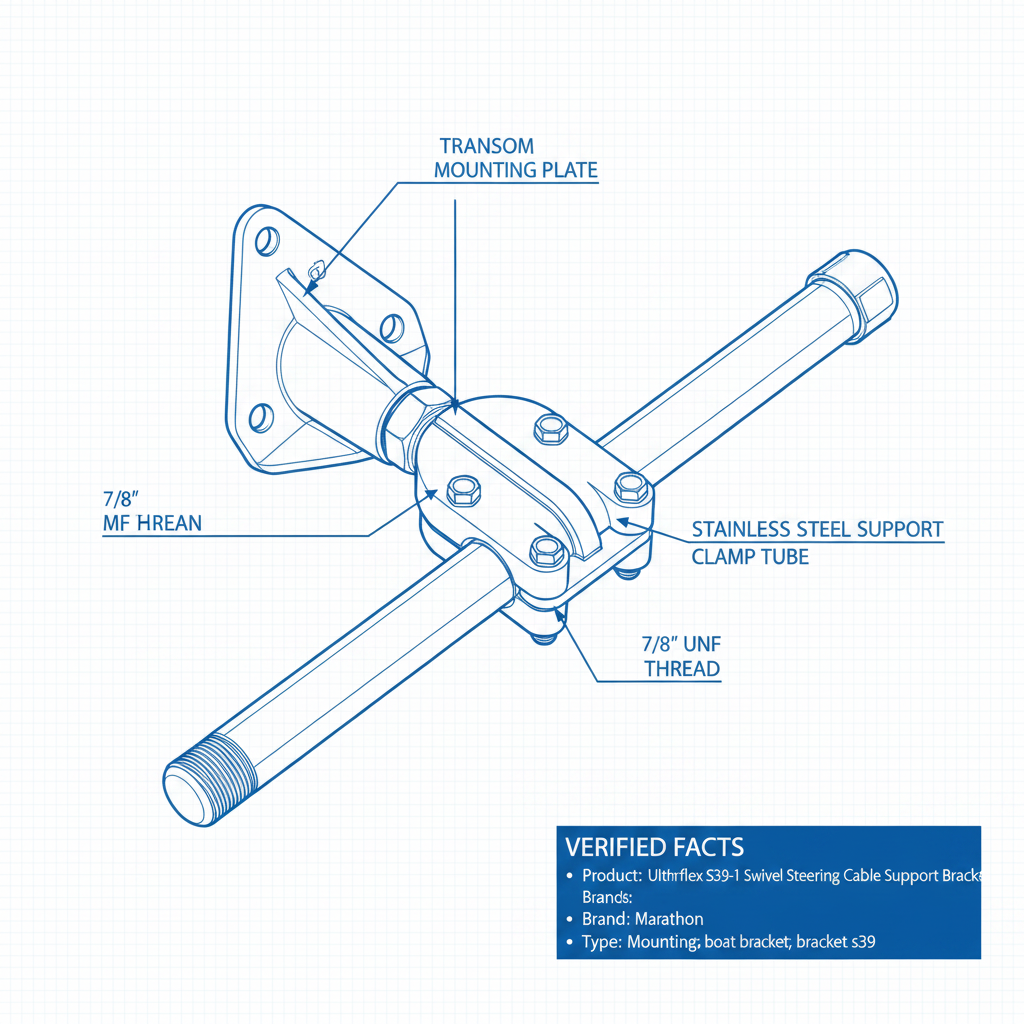 Ultraflex S39-1 Swivel Steering Cable Support Bracket Transom Mount Clamp Block - Technical specification image 2