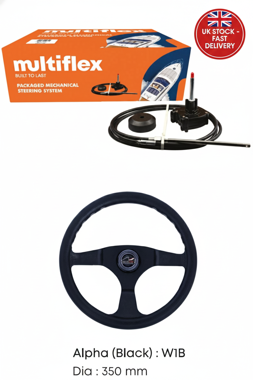Multiflex mechanical steering kit up to 55HP with W1B Alpha black wheel – UK stock