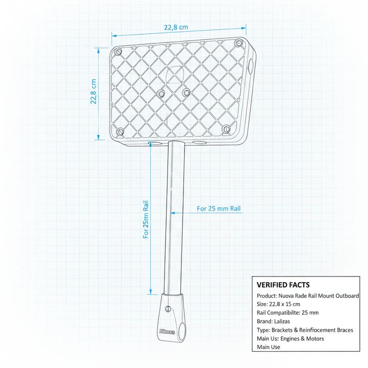 Nuova Rade Rail Mount Outboard Motor Bracket 22.8x15cm White For 25mm Rails - Technical specification image 3