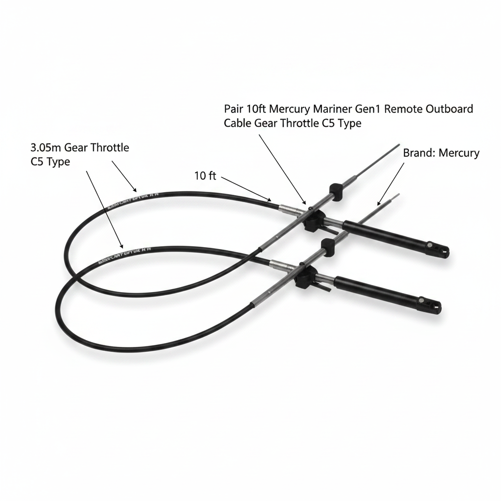 Pair 10ft Mercury Mariner Gen1 Remote Outboard Control Cable 3.05m Gear Throttle C5 Type - UK Stock image 1