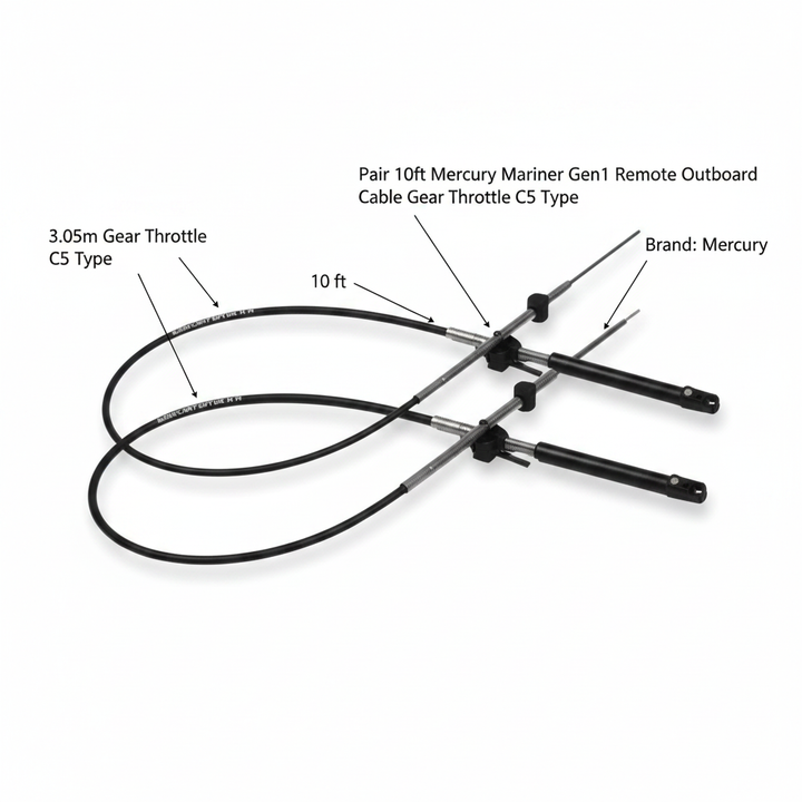 Pair 10ft Mercury Mariner Gen1 Remote Outboard Control Cable 3.05m Gear Throttle C5 Type - UK Stock image 1