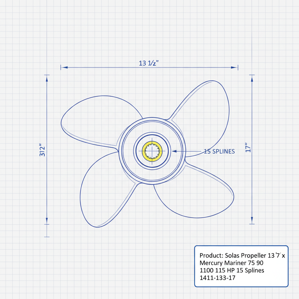 Solas Propeller 13 1/4 x 17 Mercury Mariner 75 90 100 115 HP 15 Splines 1411-133-17 - Technical specification image 3