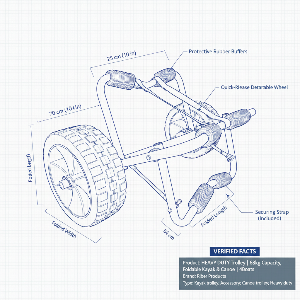HEAVY DUTY Trolley | 68kg Capacity, Foldable Kayak & Canoe | 4Boats - Technical specification image 3