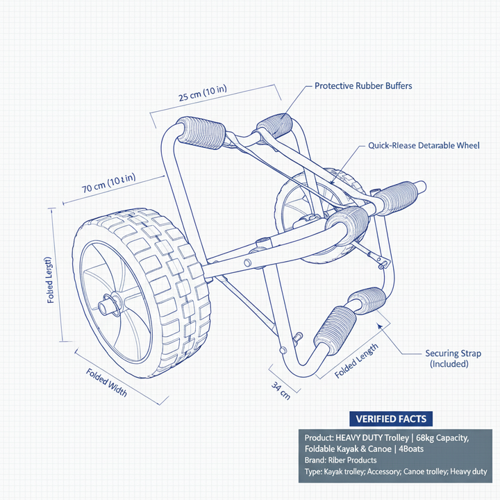HEAVY DUTY Trolley | 68kg Capacity, Foldable Kayak & Canoe | 4Boats - Technical specification image 3