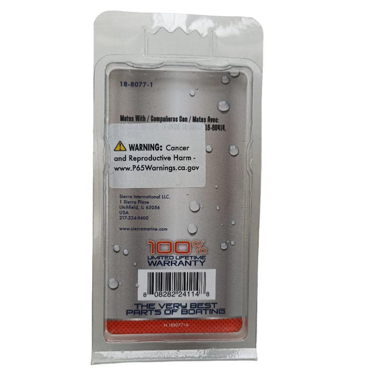 4BOATS brass male fuel tank connector packaged with warranty information and warning labels