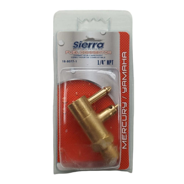 4BOATS brass male fuel tank connector in packaging for Mercury and Yamaha applications
